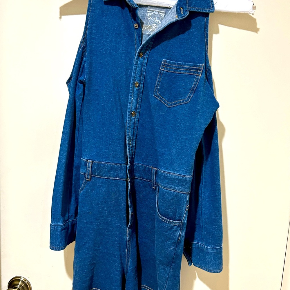 Very soft denim look cold shoulder shorts romper